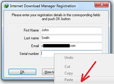 How to copy and paste IDM Serial Number?