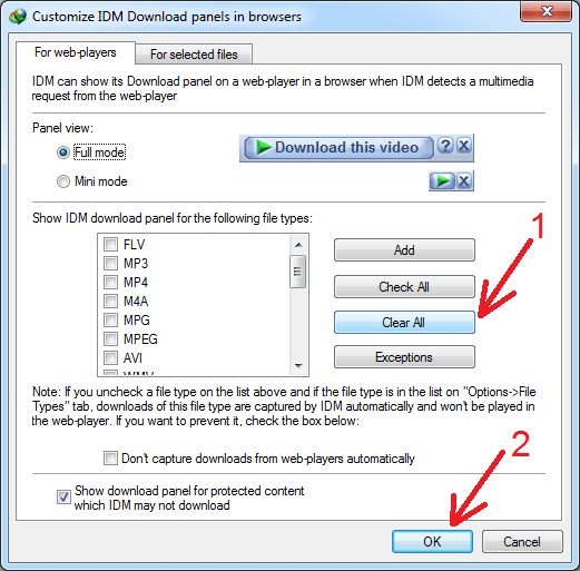 Disable all video file types for video download panel