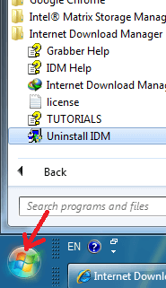 Uninstall IDM from 'Start' menu in Windows XP