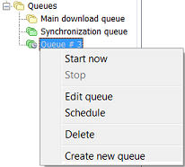 Context menu for Internet Download Manager queue
