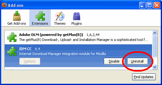 Firefox add-ons menu