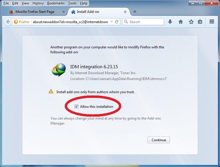 Install IDM FireFox add-on