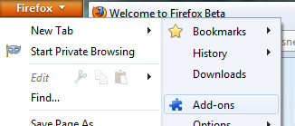 Firefox add-ons menu