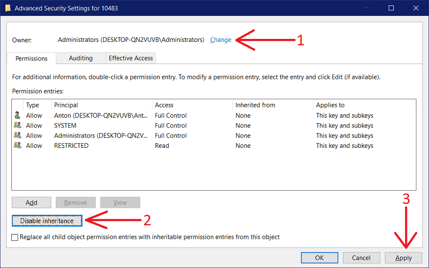 Advanced security dialog