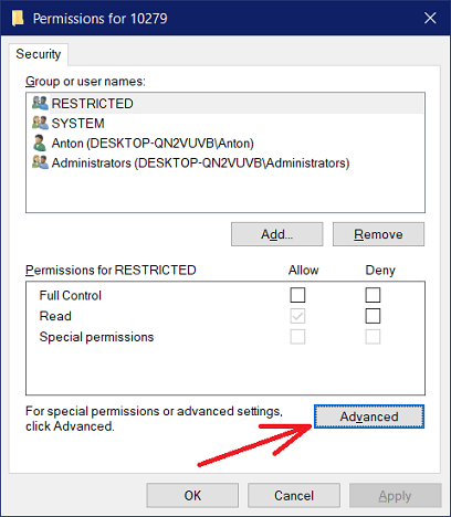 press on 'Advanced' button in properties dialog