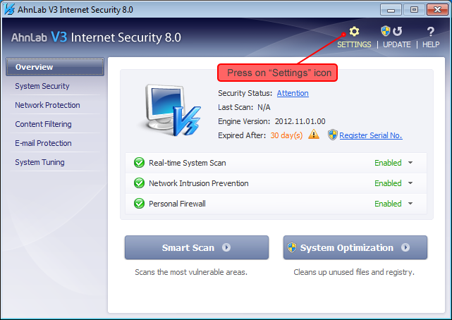 AhnLab Internet Security settings 1