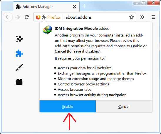 Enable IDM Integraiton Module in FireFox