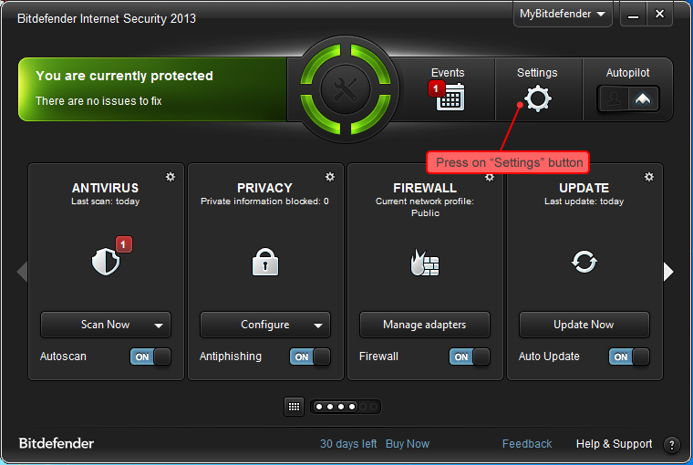 Bitdefender Internet Security settings 1