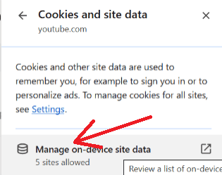 Press 'Manage on-device site data'
