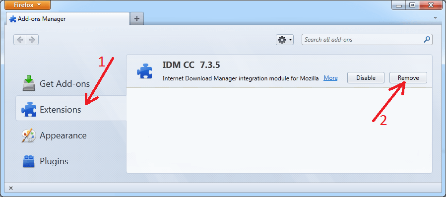 Remove old IDM FireFox add-on