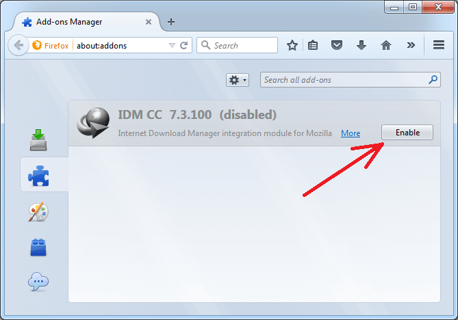 Enable IDM FireFox add-on