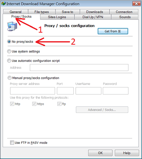 Disable use of proxy in IDM settings