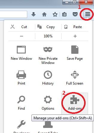 FireFox add-ons menu