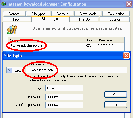 Add Rapidshare login information in IDM settings