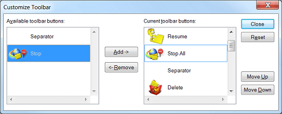 Select buttons to be shown on IDM toolbar